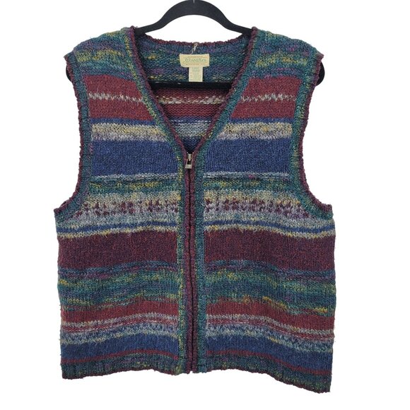 Vtg St Johns Bay Grandpa Sweater Vest Sz L Wool Multicolor Stripes Cabin Core - Picture 9 of 9